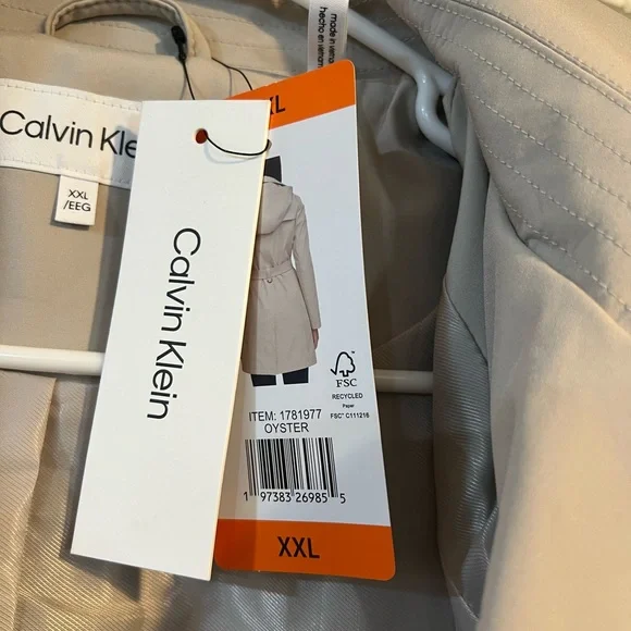 Calvin Klein Cream Trench Coat with Belted Waist - Picture 3 of 3